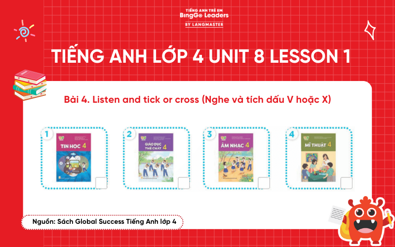Bài tập tiếng Anh lớp 4 Unit 8 Lesson 1 sách Global Success