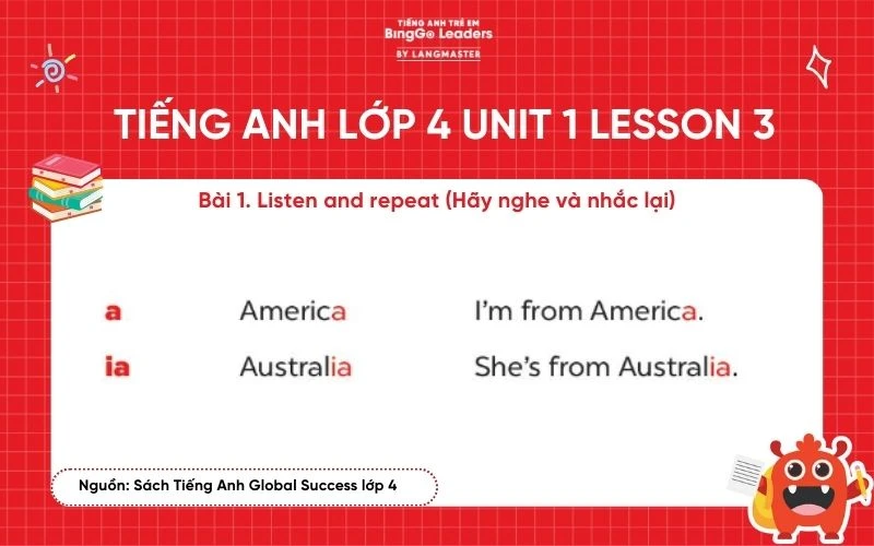Bài tập tiếng Anh lớp 4 Unit 1 Lesson 3 Global Success