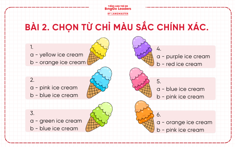 Bài tập cho bé học màu sắc tiếng Anh 