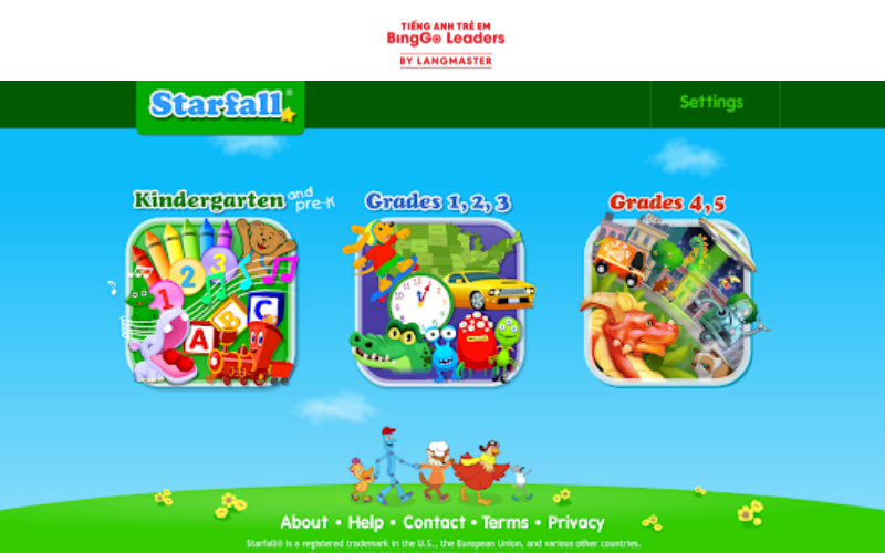 Trang web học tiếng Anh online cho trẻ em Starfall