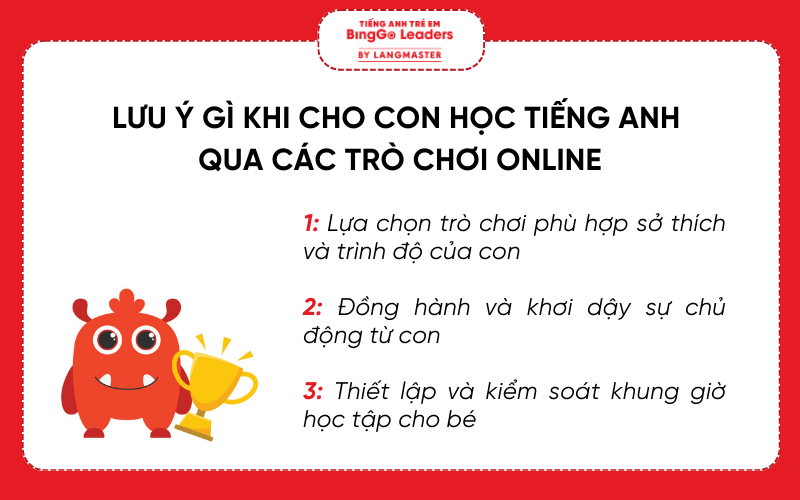 Lưu ý khi cho bé học tiếng Anh bằng trò chơi online