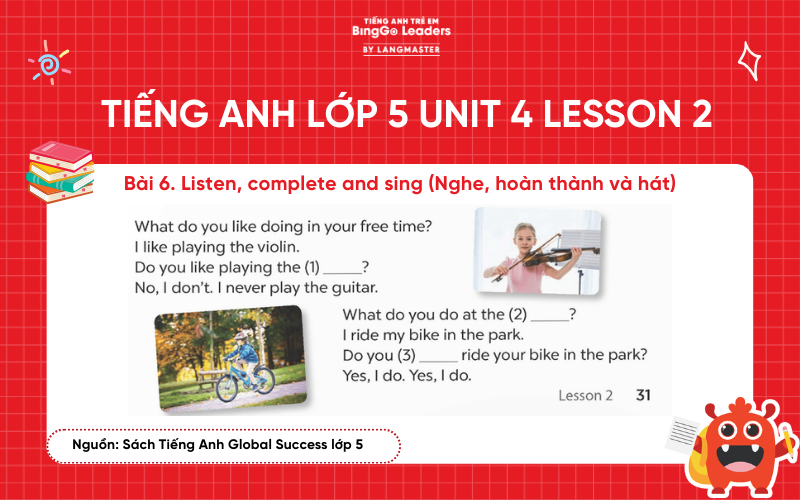 Bài tập tiếng Anh lớp 5 Unit 4 Lesson 2 sách Global Success
