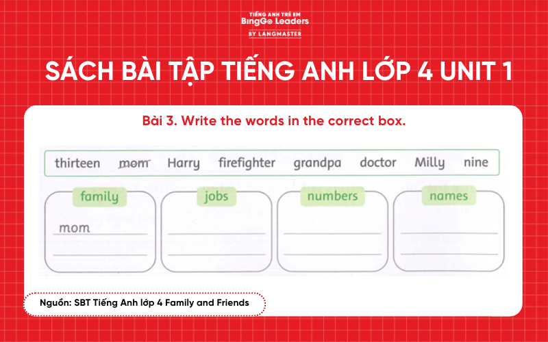 Bài tập tiếng Anh lớp 4 Family and Friends Unit 1