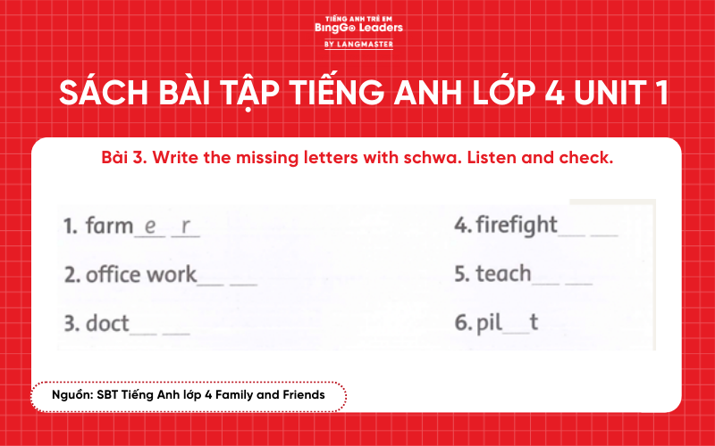 Bài tập tiếng Anh lớp 4 Family and Friends Unit 1