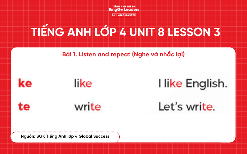 Bài tập tiếng Anh lớp 4 Unit 8 Lesson 3 sách Global Success
