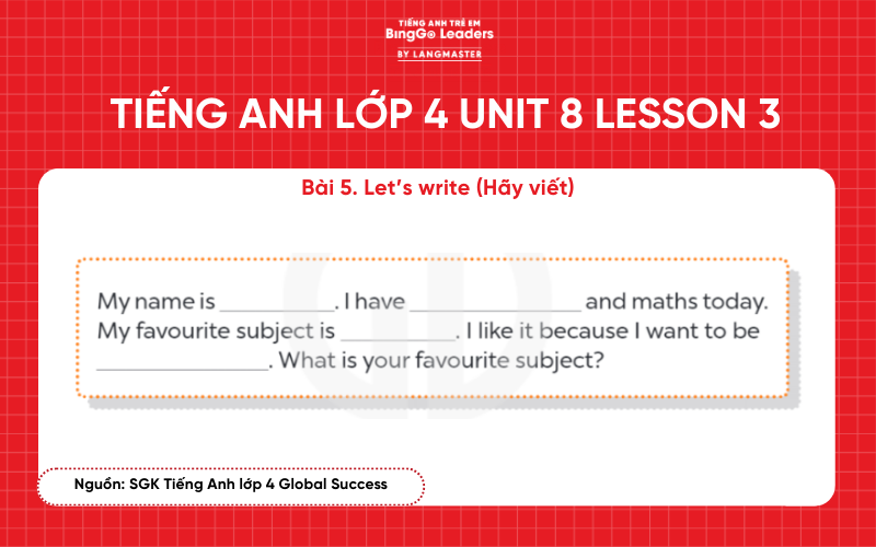 Bài tập tiếng Anh lớp 4 Unit 8 Lesson 3 sách Global Success