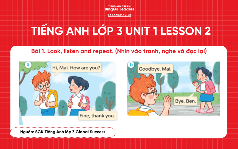 Bài tập tiếng Anh lớp 3 Unit 1 Hello Lesson 2 sách Global Success