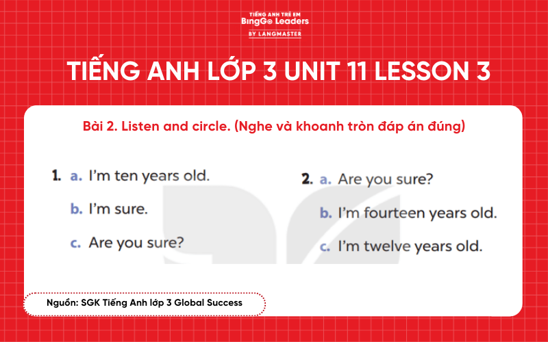 Bài tập tiếng Anh lớp 3 Unit 11 Lesson 3 sách Global Success