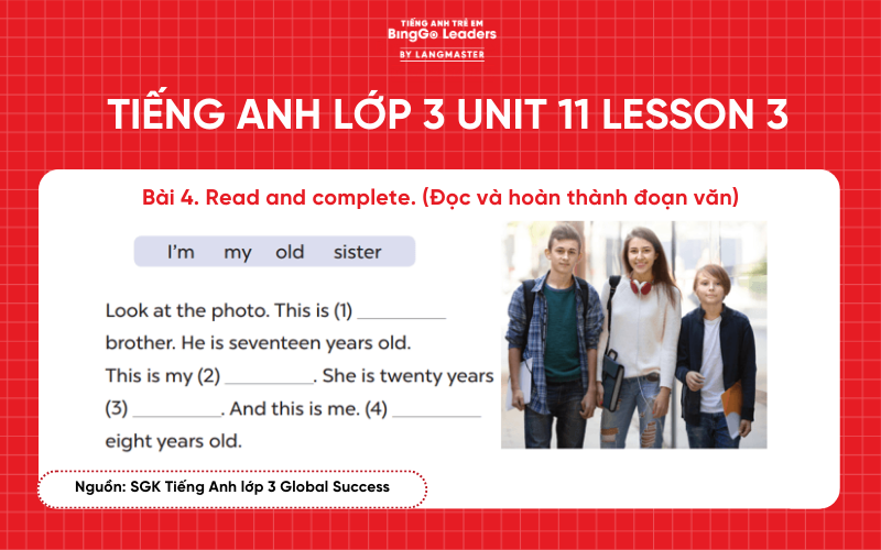 Bài tập tiếng Anh lớp 3 Unit 11 Lesson 3 sách Global Success