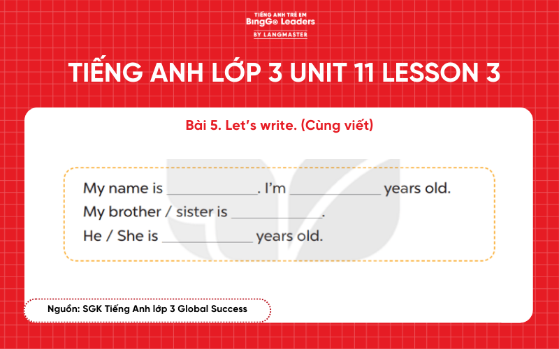 Bài tập tiếng Anh lớp 3 Unit 11 Lesson 3 sách Global Success
