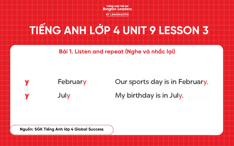 Bài tập tiếng Anh lớp 4 Unit 9 Lesson 3