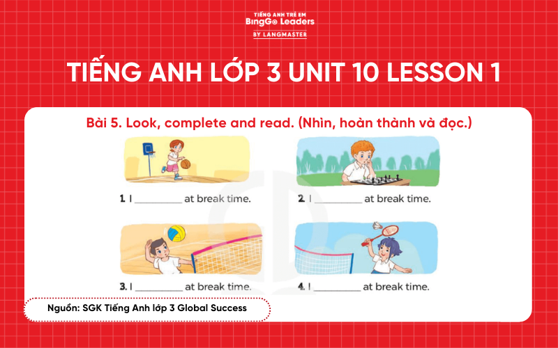 Bài tập tiếng Anh lớp 3 Unit 10 Lesson 1 sách Global Success
