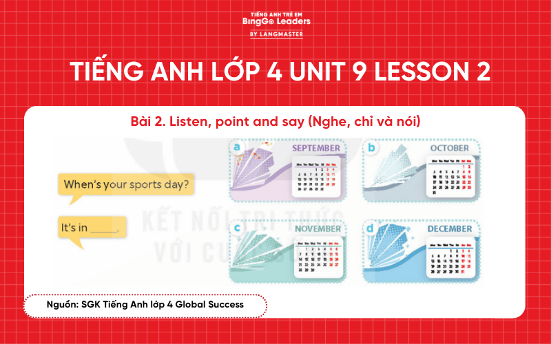 Bài tập tiếng Anh lớp 4 Unit 9 Lesson 2 Global Success4