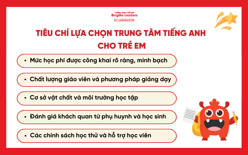 Tiêu chí lựa chọn trung Tâm tiếng Anh cho trẻ em