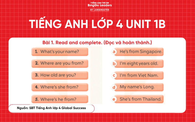 Bài tập tiếng Anh lớp 4 Unit 1 SBT Global Success