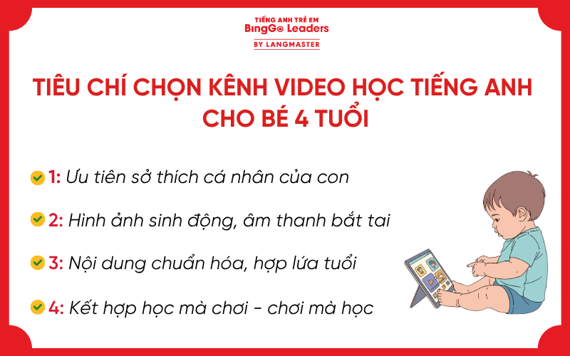Tiêu chí chọn kênh video học tiếng Anh cho bé 4 tuổi
