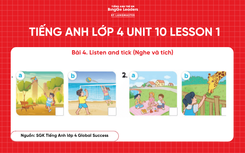 Bài tập tiếng Anh lớp 4 Unit 10 Lesson 1 sách Global Success