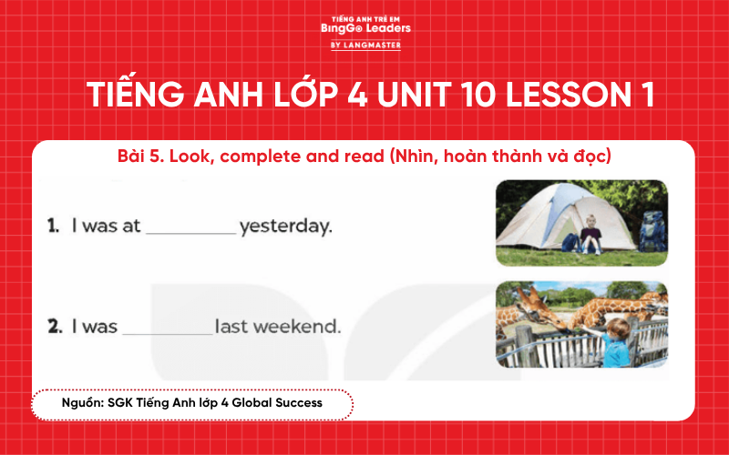 Bài tập tiếng Anh lớp 4 Unit 10 Lesson 1 sách Global Success