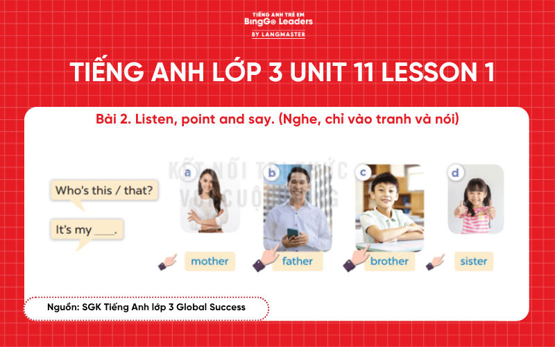 Bài tập tiếng Anh lớp 3 Unit 11 Lesson 1 sách Global Success 