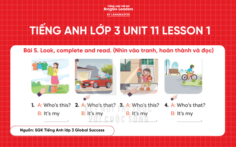 Bài tập tiếng Anh lớp 3 Unit 11 Lesson 1 sách Global Success