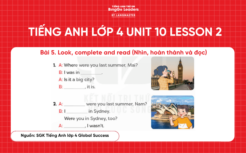 Bài tập tiếng Anh lớp 4 Unit 10 Lesson 2 sách Global Success