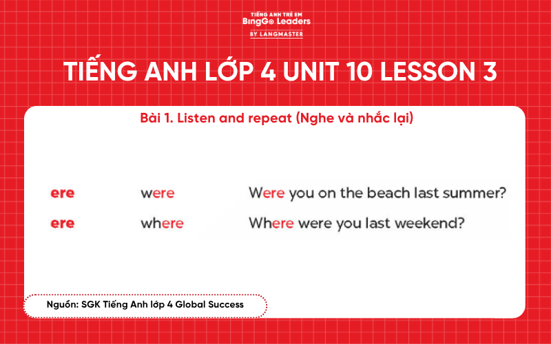 Bài tập tiếng Anh lớp 4 Unit 10 Lesson 3 sách Global Success