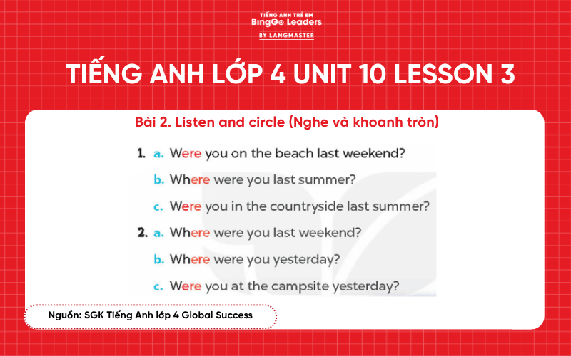 Bài tập tiếng Anh lớp 4 Unit 10 Lesson 3 sách Global Success