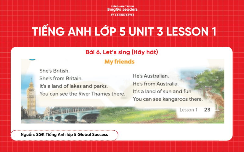 Bài tập tiếng Anh lớp 5 Unit 3 Lesson 1 sách Global Success