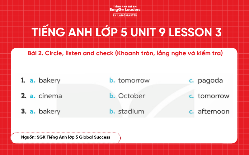 Bài tập tiếng Anh lớp 5 Unit 9 Lesson 3 Global Success