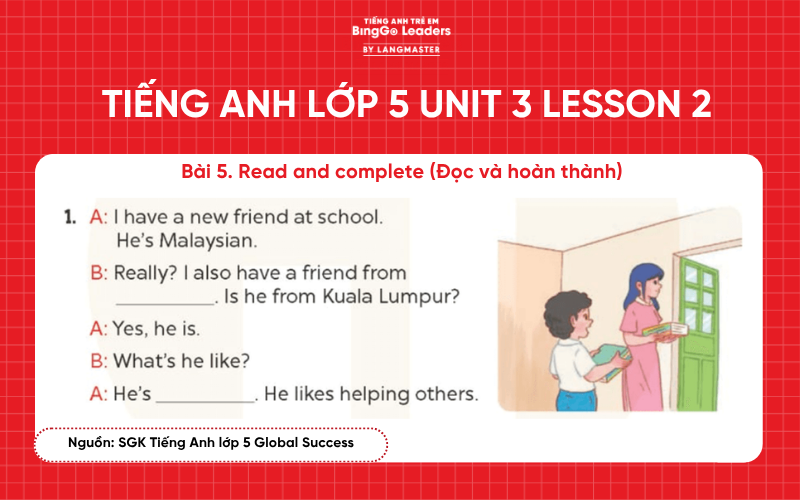 Bài tập Tiếng Anh lớp 5 Unit 3 Lesson 2 sách Global Success
