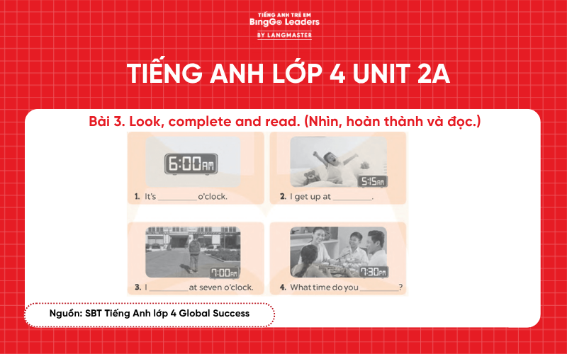 Sách bài tập tiếng Anh lớp 4 Unit 2 chương trình Global Success