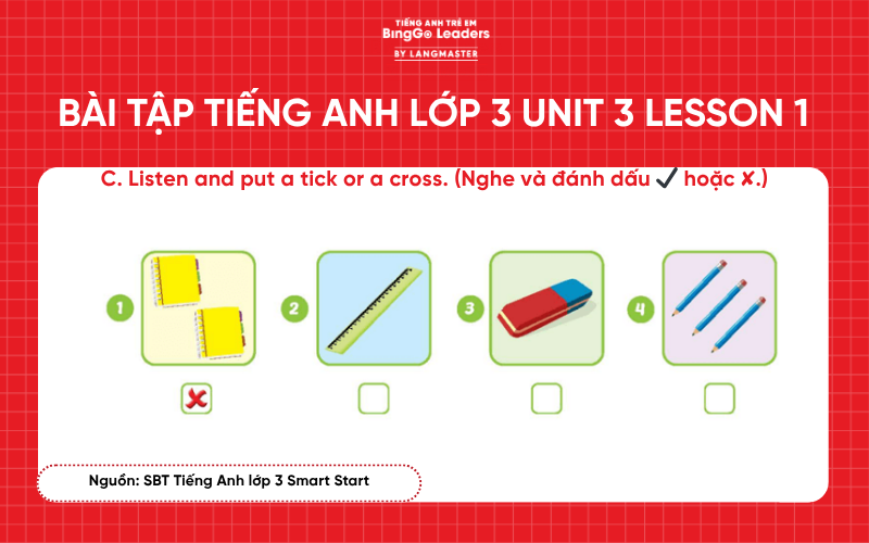 Bài tập tiếng Anh lớp 3 Smart Start Unit 3 Lesson 1