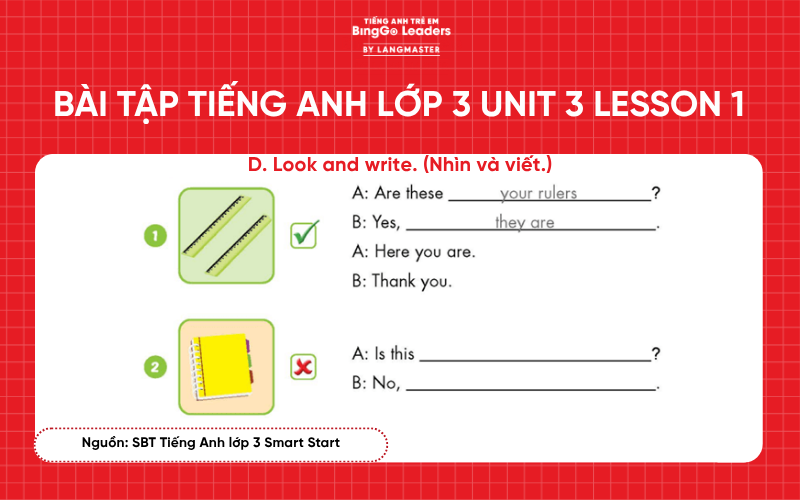 Bài tập tiếng Anh lớp 3 Smart Start Unit 3 Lesson 1