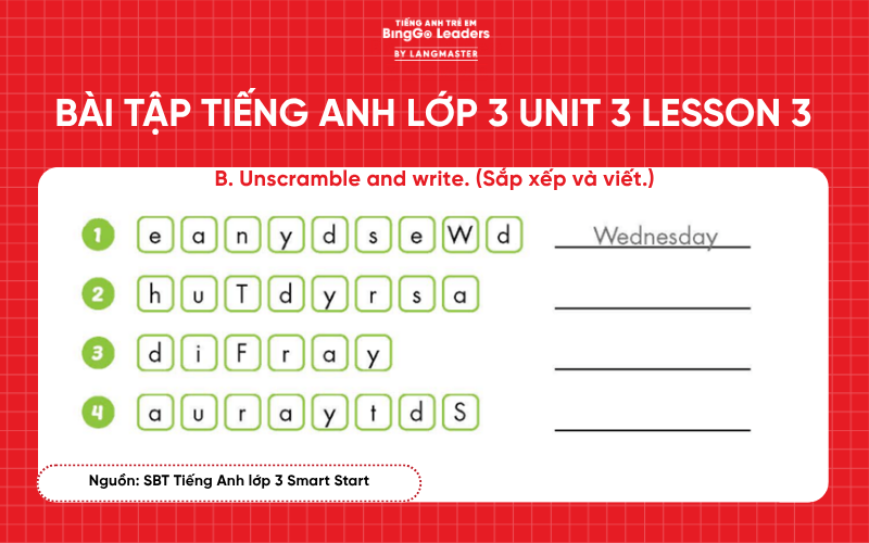 Bài tập tiếng Anh lớp 3 Smart Start Unit 3 Lesson 3