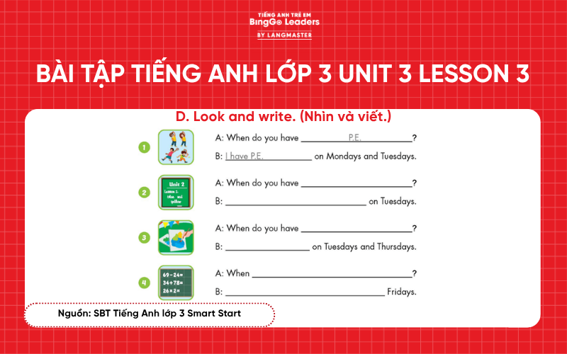 Bài tập tiếng Anh lớp 3 Smart Start Unit 3 Lesson 3