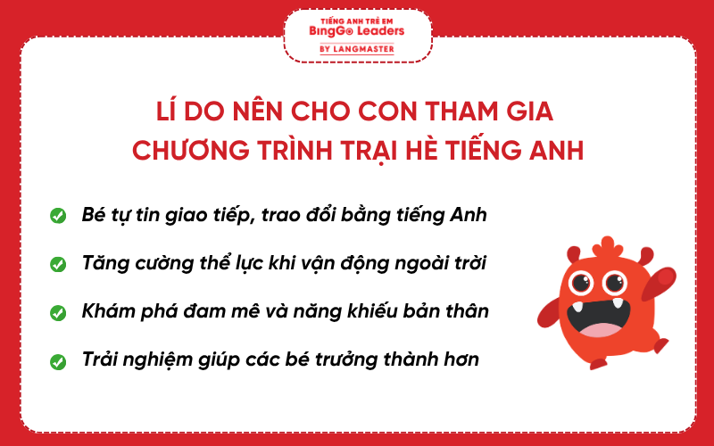 Lí do ba mẹ nên cho con tham gia chương trình trại hè tiếng Anh