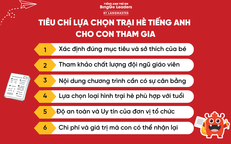 Tiêu chí lựa chọn trại hè tiếng Anh cho bé tham gia 2026