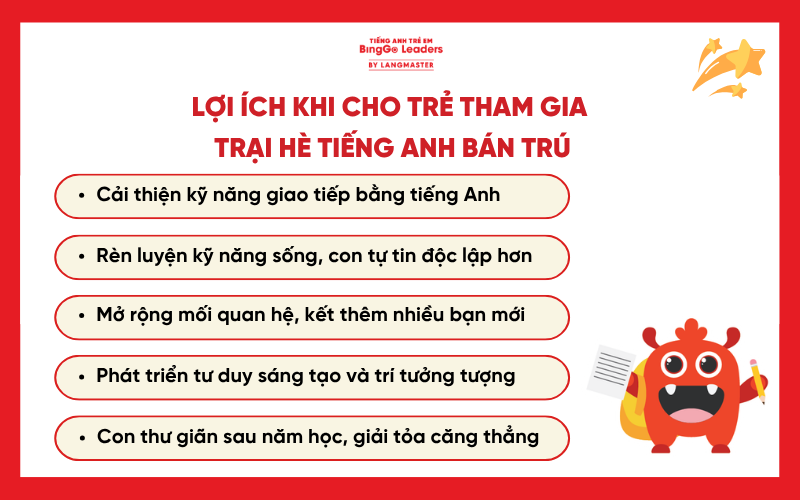 Lợi ích khi cho trẻ tham gia trại hè tiếng Anh bán trú