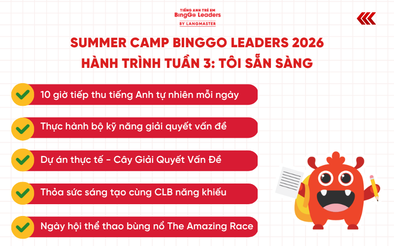 Hành trình tuần 3  tại trại hè tiếng Anh Summer Camp 2026 BingGo Leaders