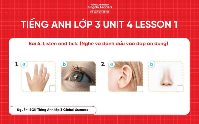 Bài tập tiếng Anh lớp 3 Unit 4 Lesson 1 sách Global Success