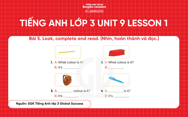 Bài tập tiếng Anh lớp 3 Unit 9 Lesson 1 sách Global Success