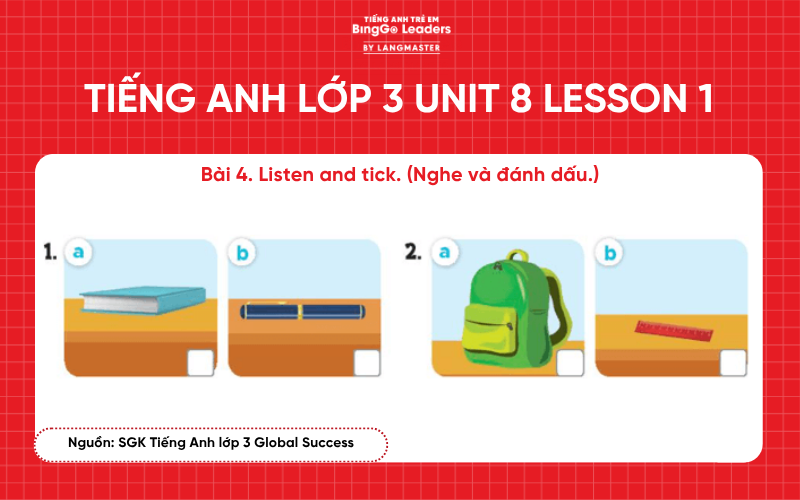 Bài tập tiếng Anh lớp 3 Unit 8 Lesson 1 sách Global Success