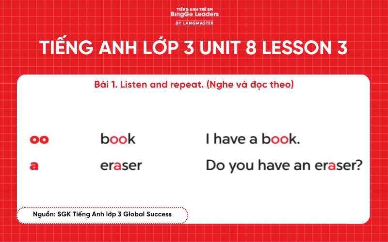 Bài tập tiếng Anh lớp 3 Unit 8 Lesson 3 sách Global Success