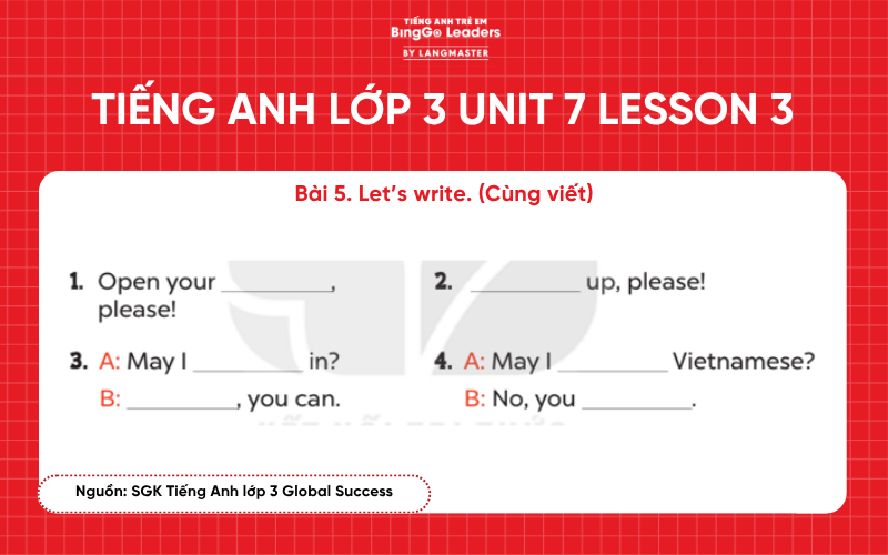 Bài tập tiếng Anh lớp 3 Unit 7 Lesson 3 sách Global Success