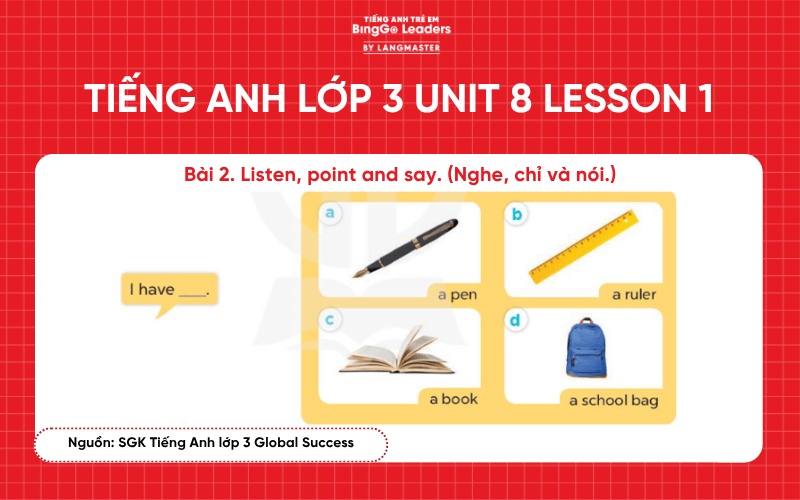 Bài tập tiếng Anh lớp 3 Unit 8 Lesson 1 sách Global Success