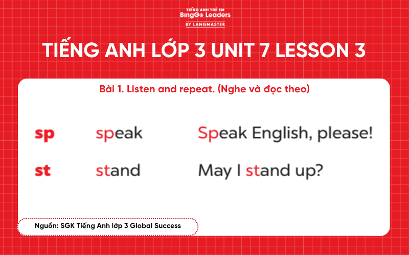 Bài tập tiếng Anh lớp 3 Unit 7 Lesson 3 sách Global Success