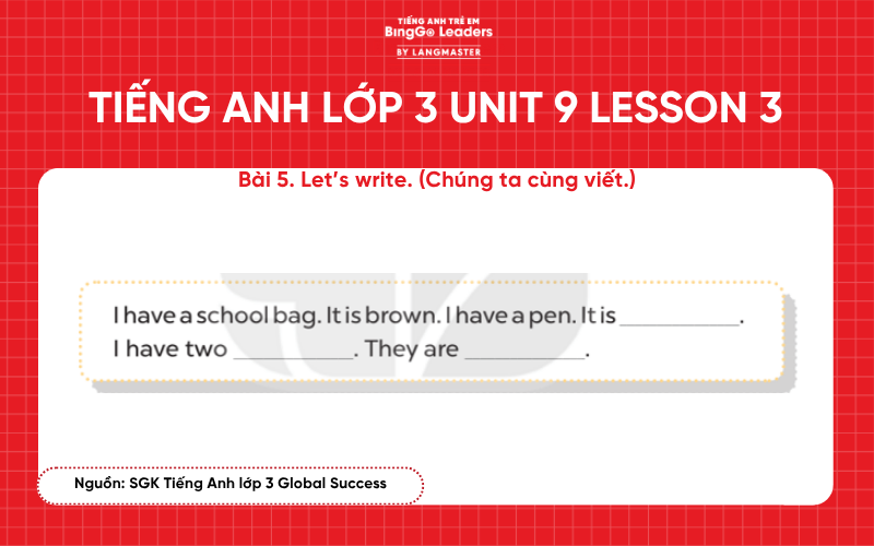 Bài tập tiếng Anh lớp 3 Unit 9 Lesson 3 sách Global Success
