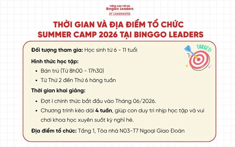Thời gian và địa điểm tổ chức Summer Camp 2026 tại BingGo Leaders 