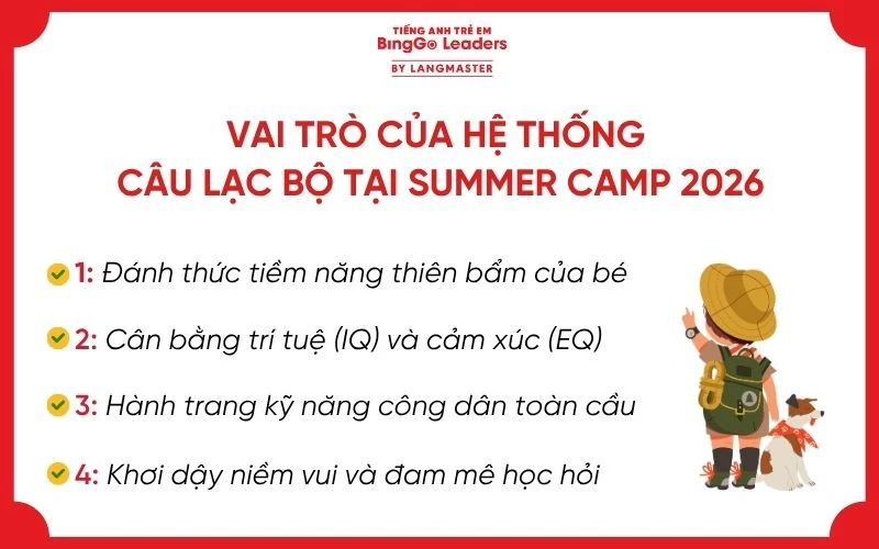 Vai trò của hệ thống câu lạc bộ tại trại hè tiếng Anh Summer Camp 2026