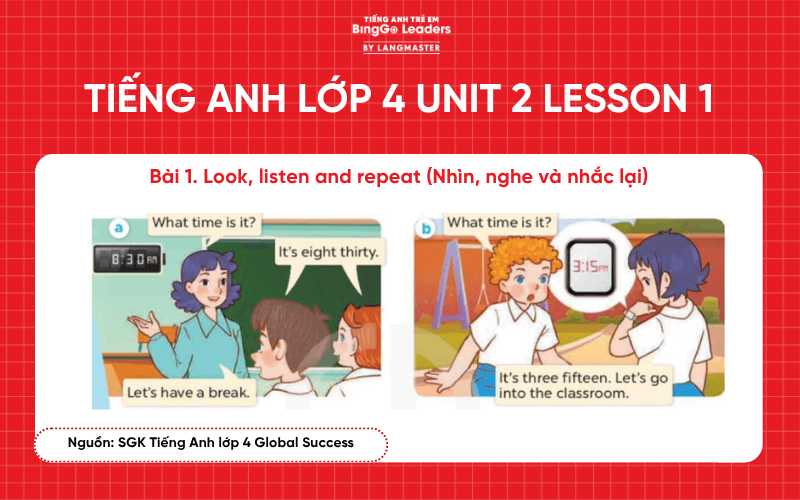Bài tập tiếng Anh lớp 4 Unit 2 Lesson 1 chương trình Global Success